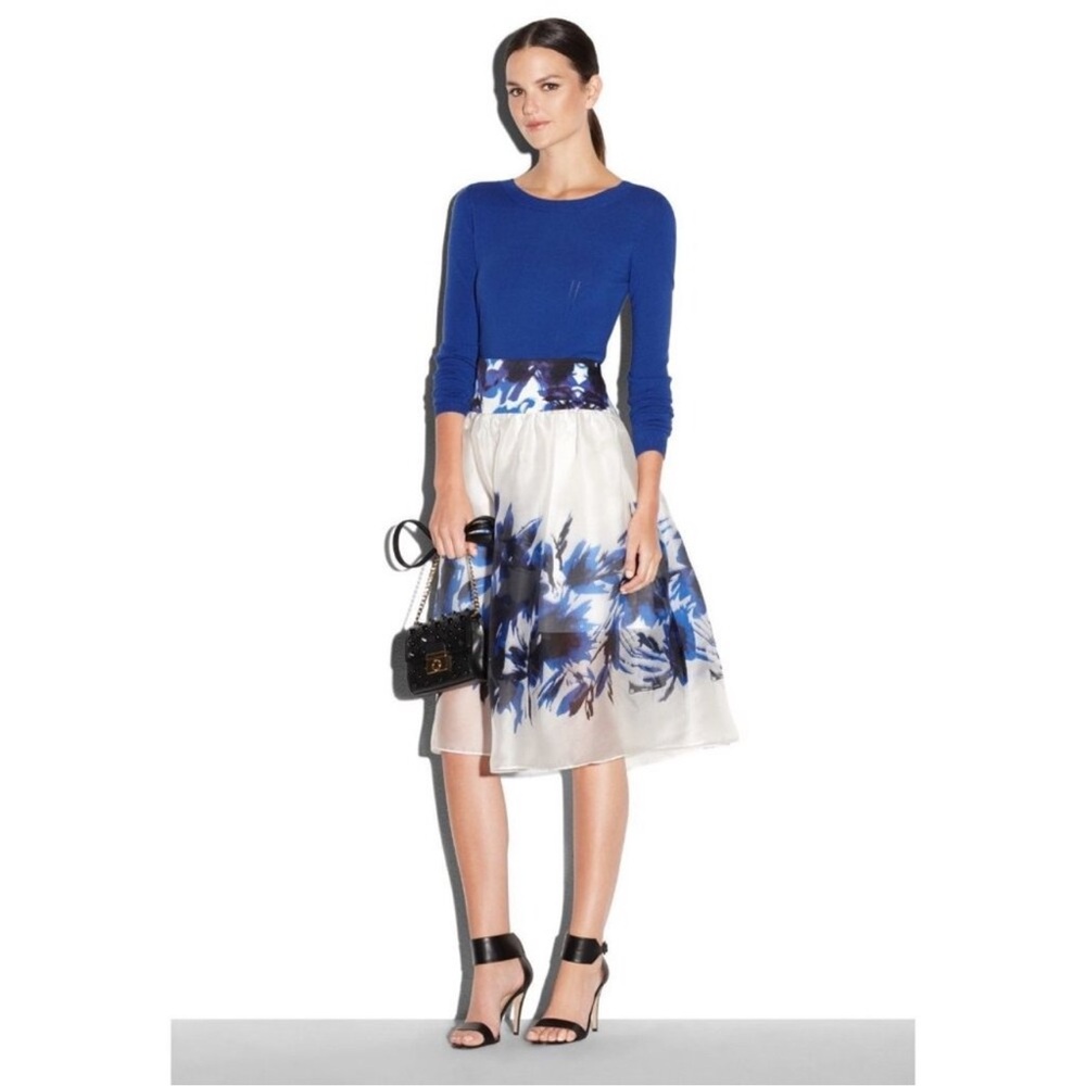 Milly Blue and White Floral Midi Skirt
